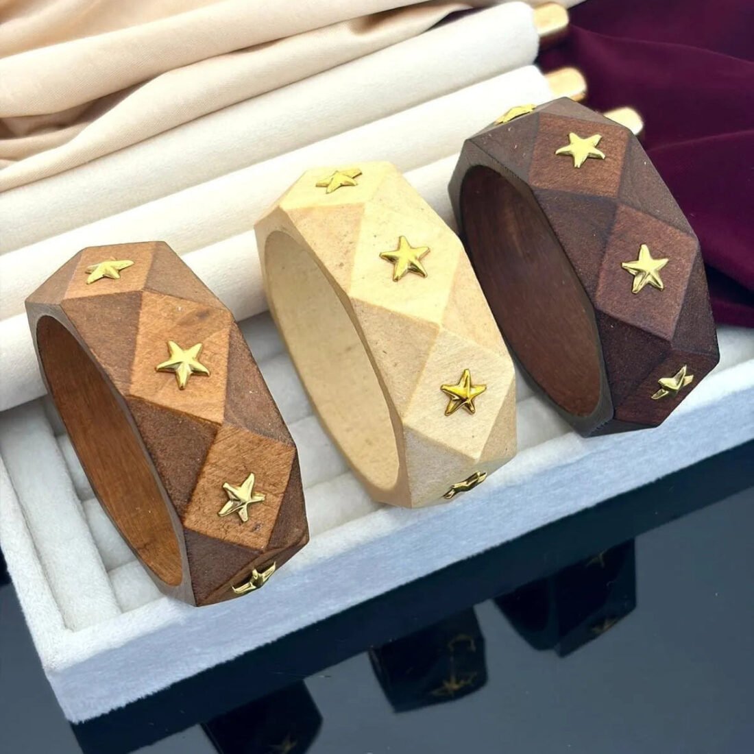 Wooden Star Studded Faceted Kada