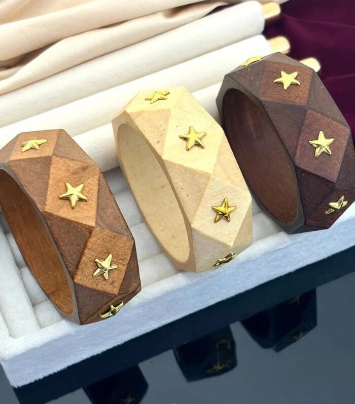 Wooden Star Studded Faceted Kada