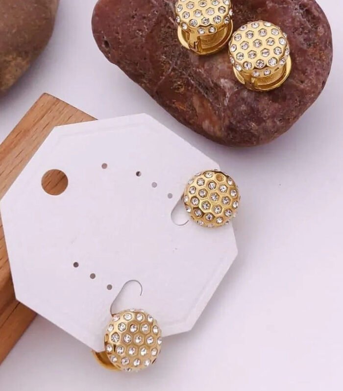 Antitarnish Gold Dome Crystal Stud Earrings