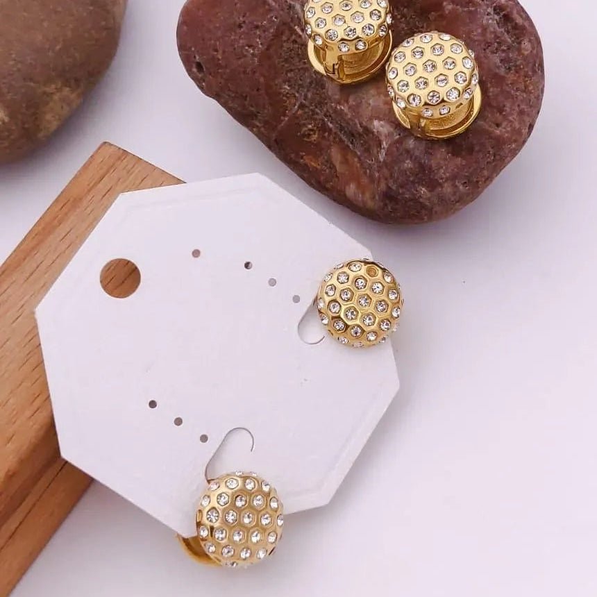 Antitarnish Gold Dome Crystal Stud Earrings