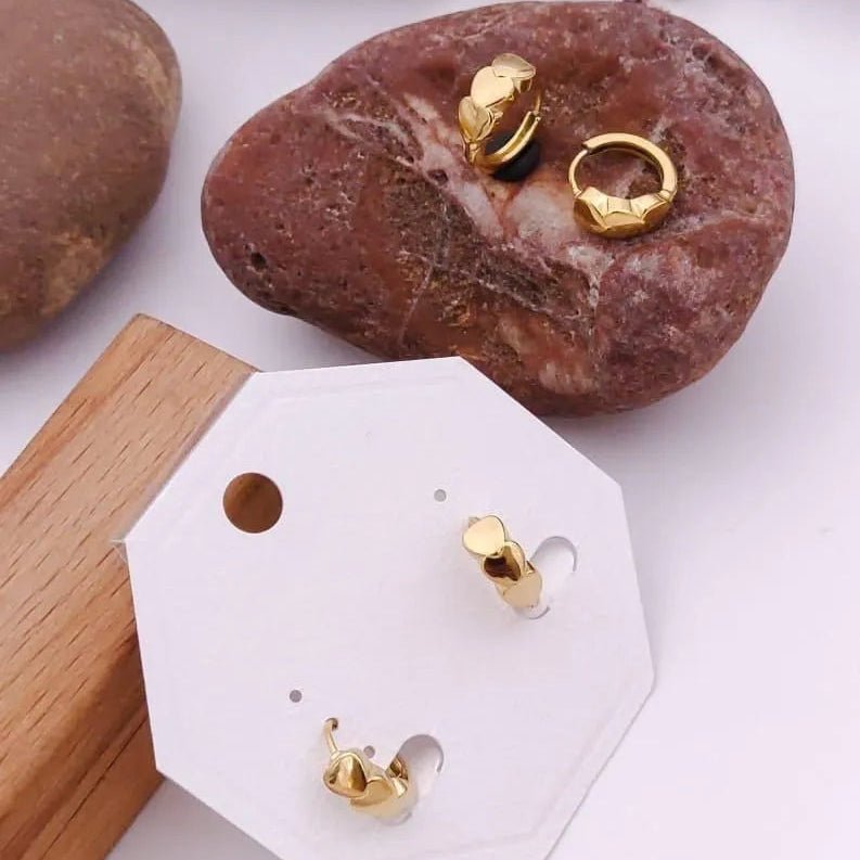 Mini Gold Hoop Heart Pattern Earrings