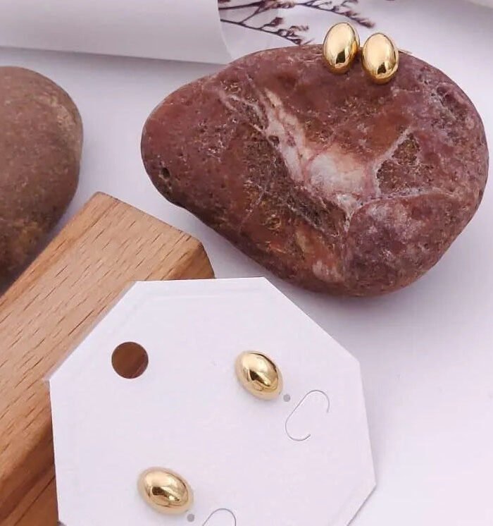 Oval Dome Gold Stud Earrings