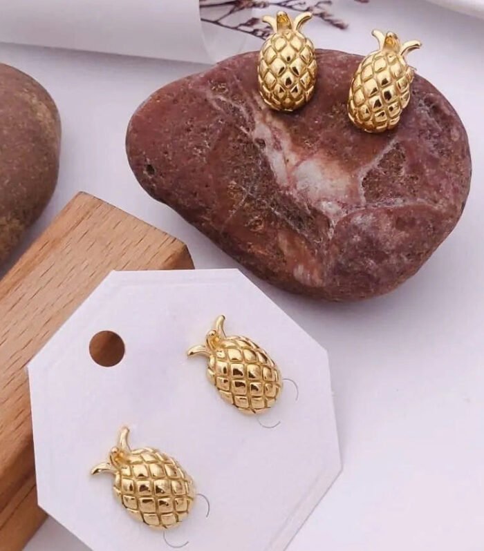 Playful Pineapple Gold Stud Earrings