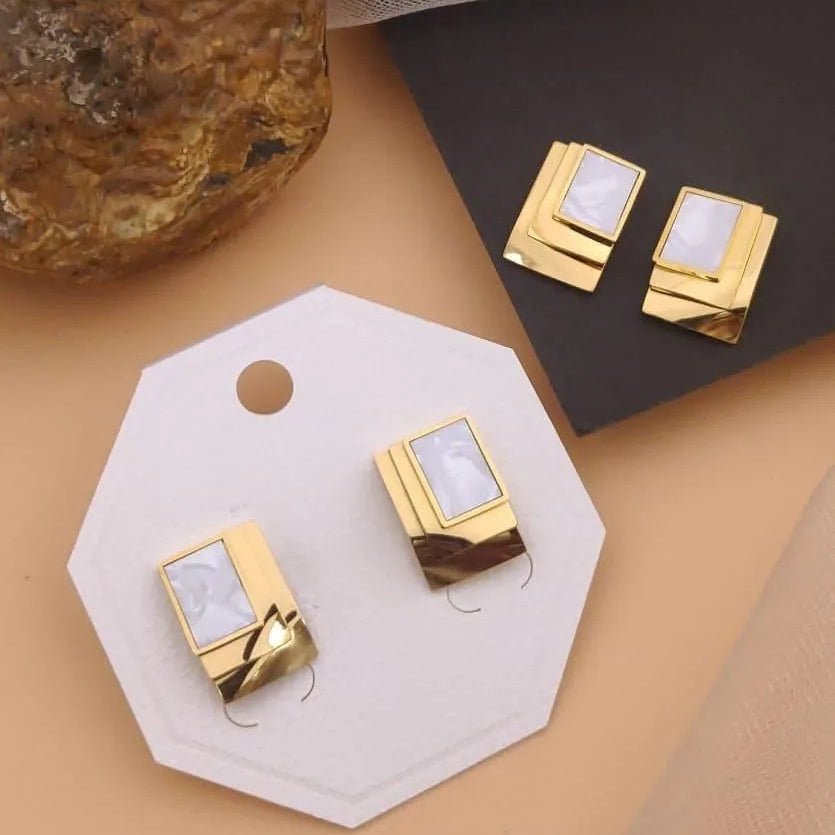 Geometric Rectangular Gold Earrings